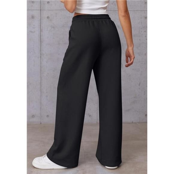 Womens Wide Leg Sweatpants High Waisted Black - Picture 4 of 6